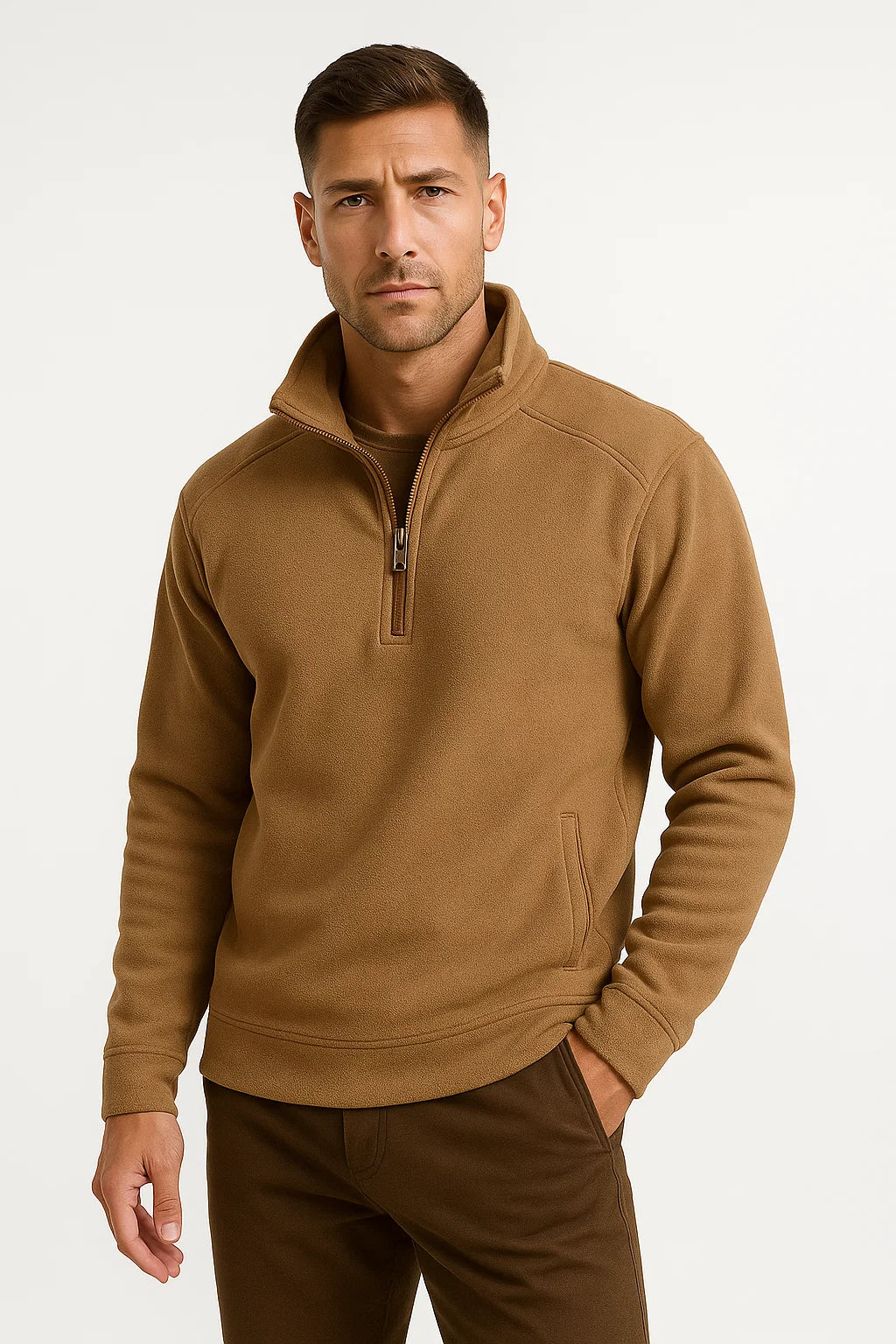 Men's Fleece Half-Zip Pullover Gray Lightweight Casual Comfort Stylish
