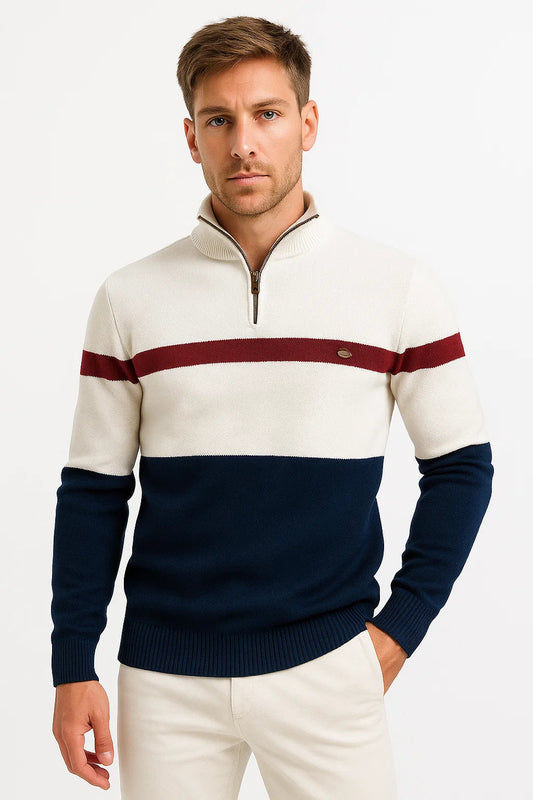 Men's Pullover Sweater Cotton Blend Color Block Casual Half-Zip