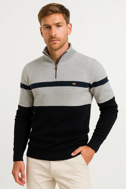Men's Pullover Sweater Cotton Blend Color Block Casual Half-Zip