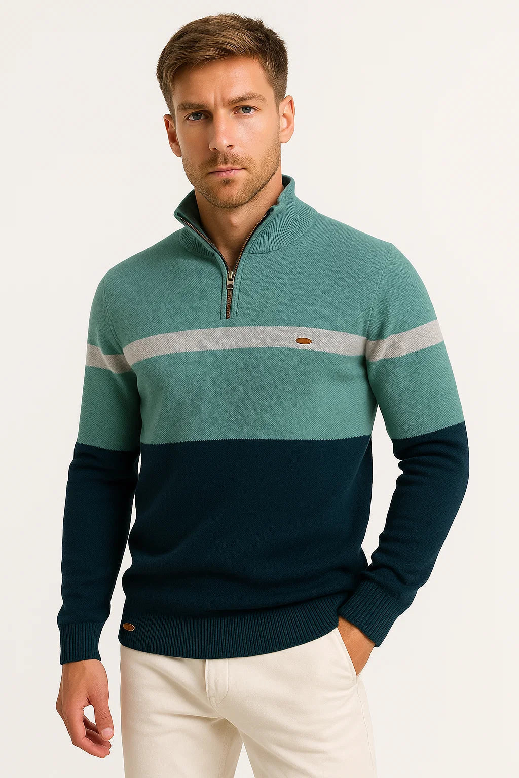 Men's Pullover Sweater Cotton Blend Color Block Casual Half-Zip