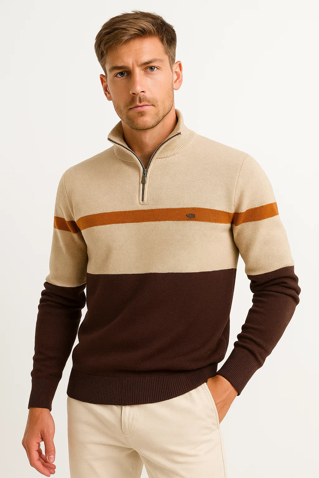 Men's Pullover Sweater Cotton Blend Color Block Casual Half-Zip