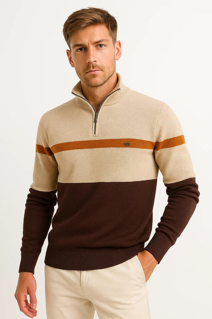Men's Pullover Sweater Cotton Blend Color Block Casual Half-Zip