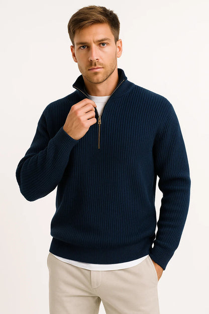 Men's Half-Zip Sweater Cotton Blend Casual Jumper Stylish Layering