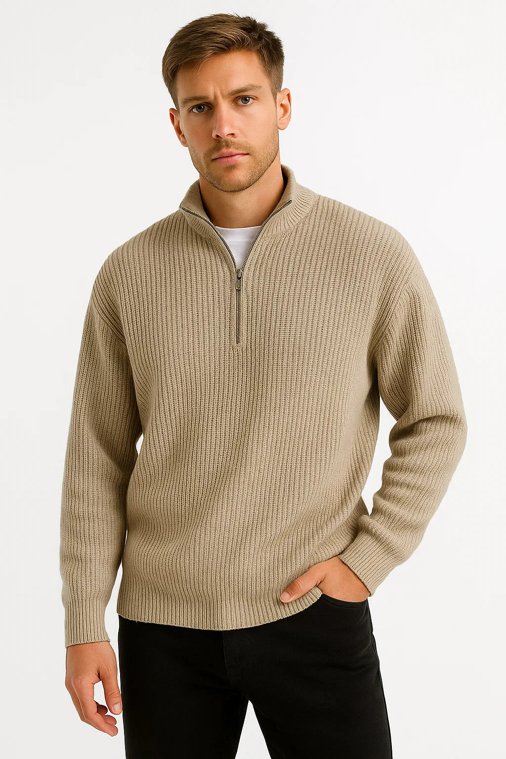 Men's Half-Zip Sweater Cotton Blend Casual Jumper Stylish Layering