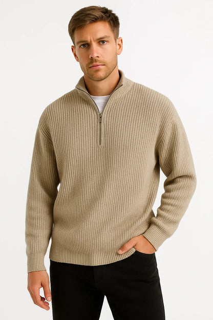 Men's Half-Zip Sweater Cotton Blend Casual Jumper Stylish Layering
