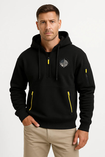 Men's Hoodie Blue Cotton Multi-Zip Embroidered Casual Sports with Zipper Pockets