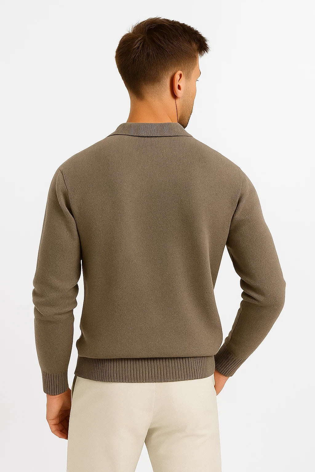 Men's Polo Sweater Cotton Blend Classic Knit Pullover with Structured Collar
