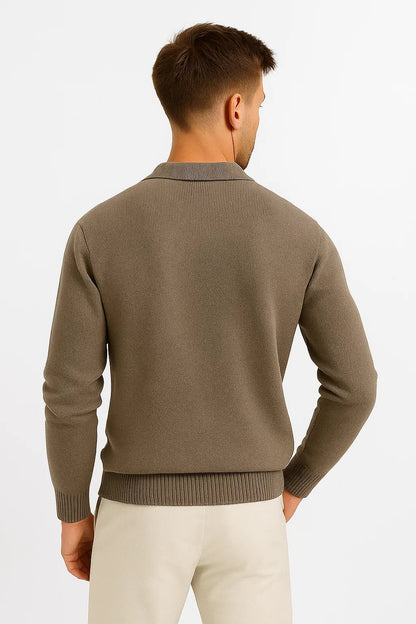 Men's Polo Sweater Cotton Blend Classic Knit Pullover with Structured Collar