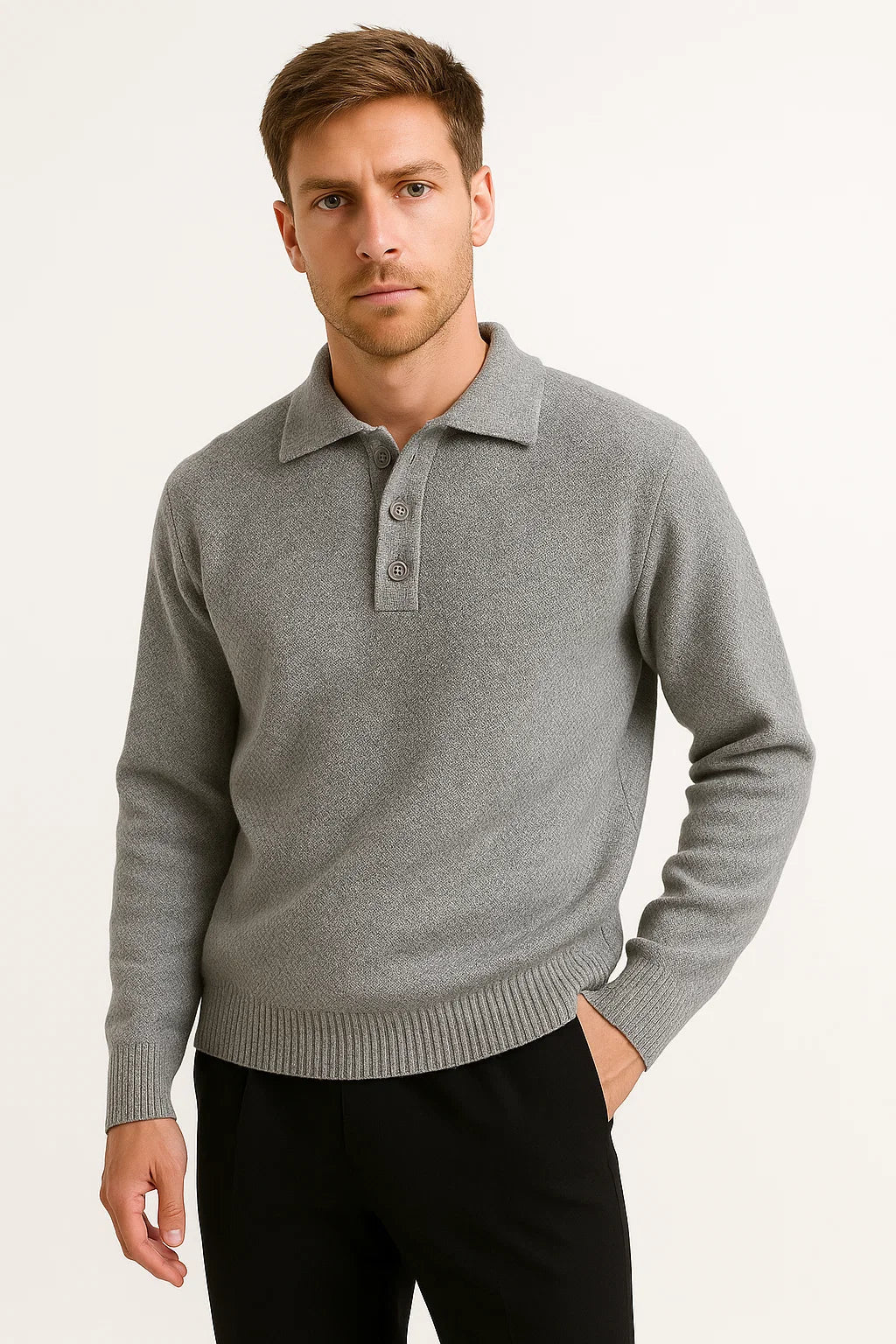 Men's Polo Sweater Cotton Blend Classic Knit Pullover with Structured Collar