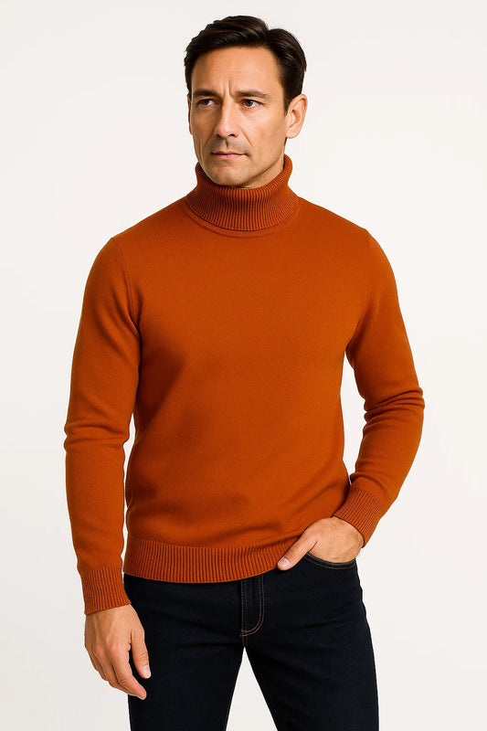 Men's Pullover Grey Cotton Roll Neck Comfortable Timeless Knitwear