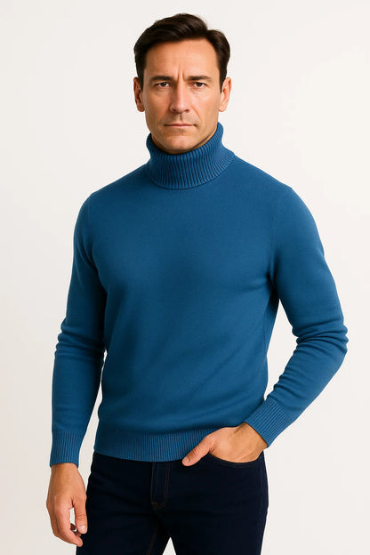 Men's Pullover Grey Cotton Roll Neck Comfortable Timeless Knitwear
