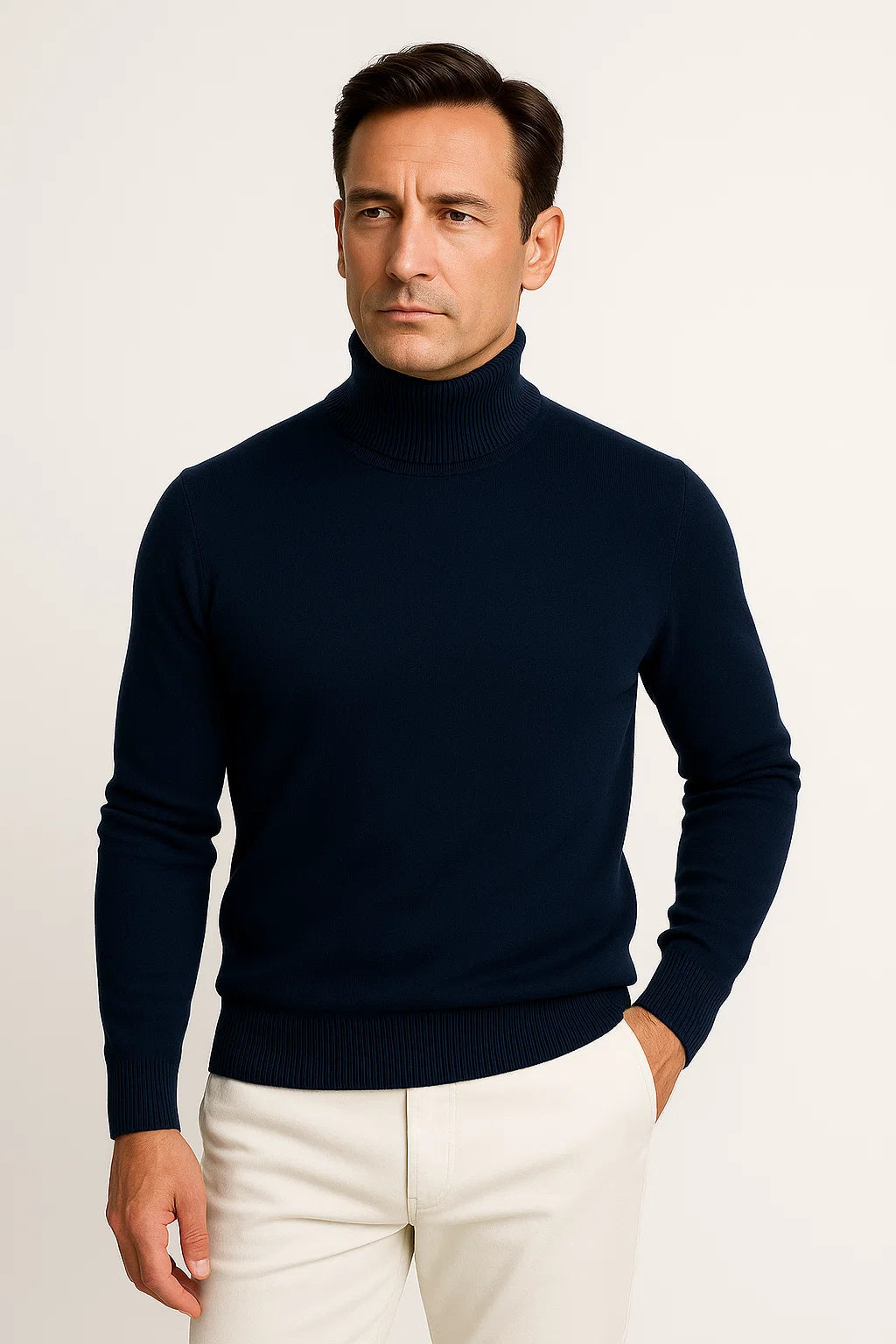Men's Pullover Grey Cotton Roll Neck Comfortable Timeless Knitwear