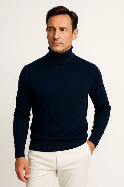 Men's Pullover Grey Cotton Roll Neck Comfortable Timeless Knitwear