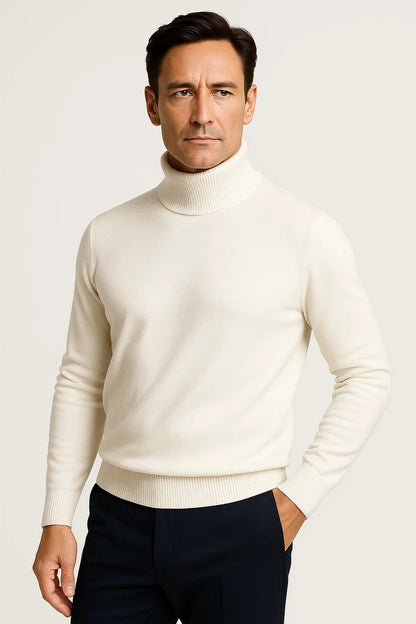 Men's Pullover Grey Cotton Roll Neck Comfortable Timeless Knitwear