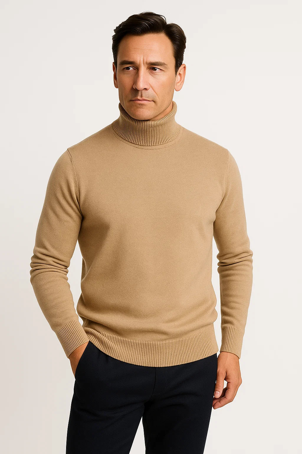 Men's Pullover Grey Cotton Roll Neck Comfortable Timeless Knitwear
