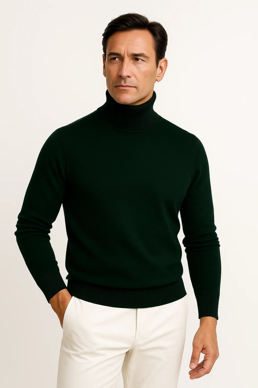 Men's Pullover Grey Cotton Roll Neck Comfortable Timeless Knitwear