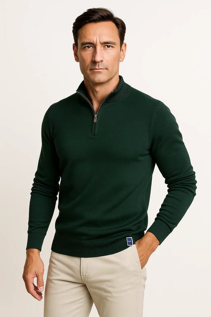 Men's Quarter Zip Sweater Cotton Blend Classic Fit Minimalist Design