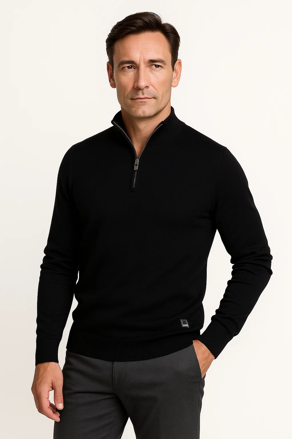 Men's Quarter Zip Sweater Cotton Blend Classic Fit Minimalist Design