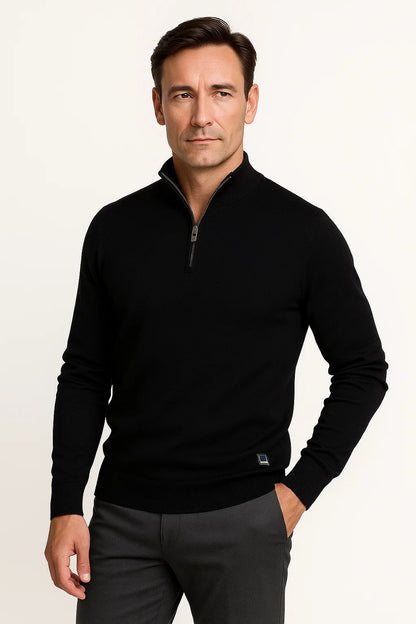 Men's Quarter Zip Sweater Cotton Blend Classic Fit Minimalist Design