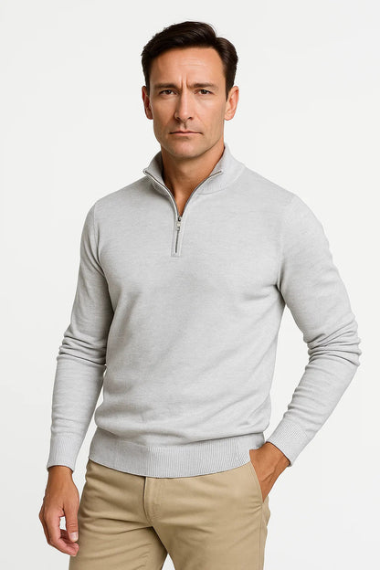 Men's Quarter Zip Sweater Cotton Blend Classic Fit Minimalist Design