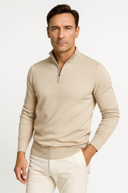 Men's Quarter Zip Sweater Cotton Blend Classic Fit Minimalist Design