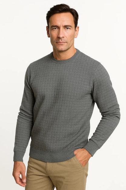 Men's Casual Shirt Cotton Blue Plaid Round Neck Semi-Formal