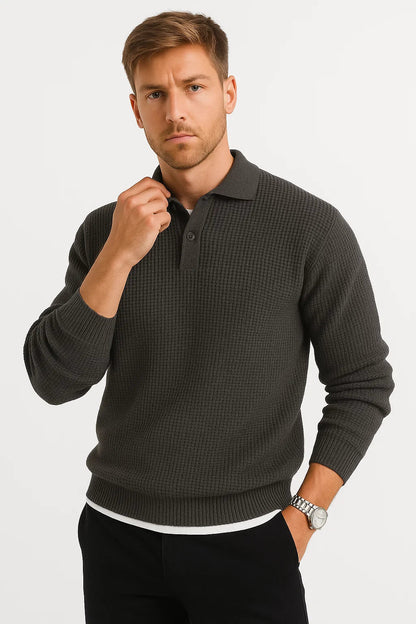 Men's Sweater Grey Acrylic Shirt Collar Long Sleeve Timeless Design Comfortable and Elegant