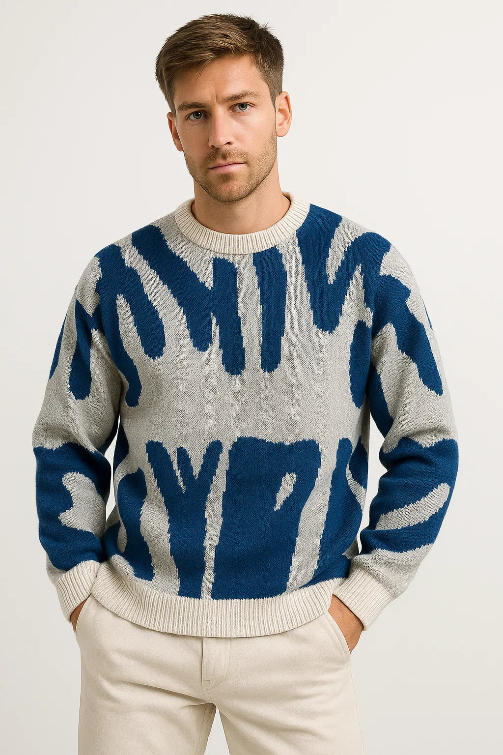 Men's Sweater Wool Lightweight Oversized Abstract Design