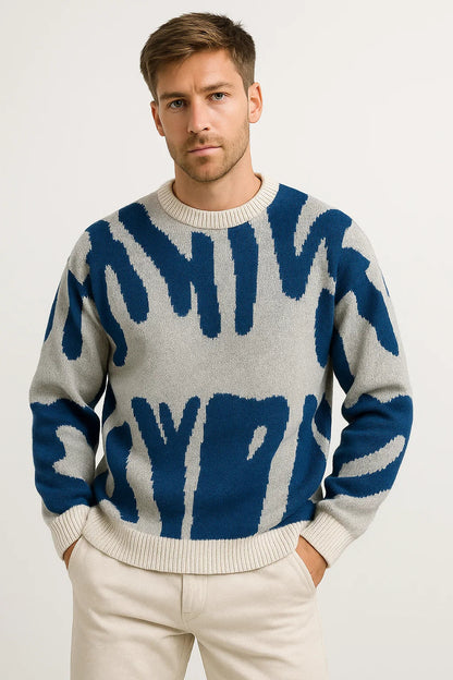 Men's Sweater Wool Lightweight Oversized Abstract Design