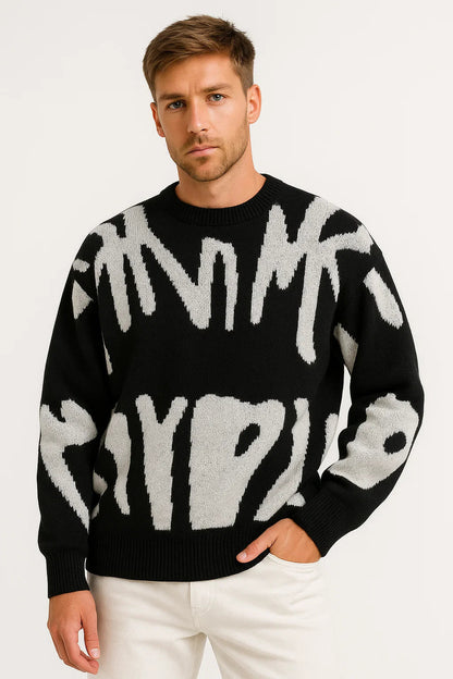 Men's Sweater Wool Lightweight Oversized Abstract Design