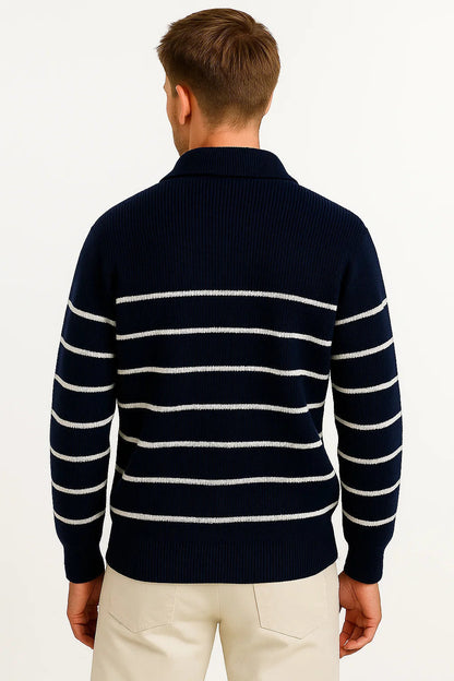 Men's Sweater Striped Lightweight Cotton Casual Quarter Zip Comfortable and Breathable