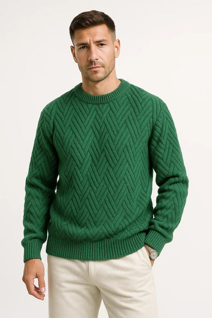 Men's Sweater Grey Knitted Pattern Soft Yarn Relaxed Fit Ribbed Round Neck