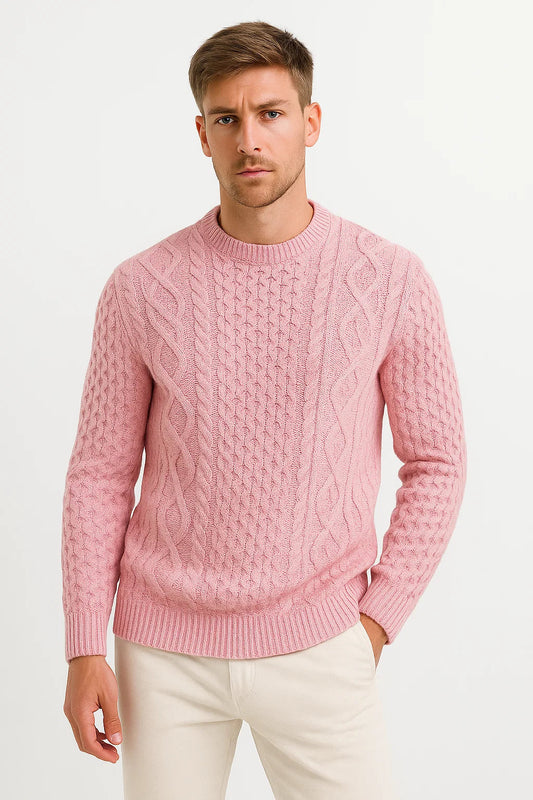 Men's Sweater Grey Wool Blend Slim Fit Cable Knit Casual Wear