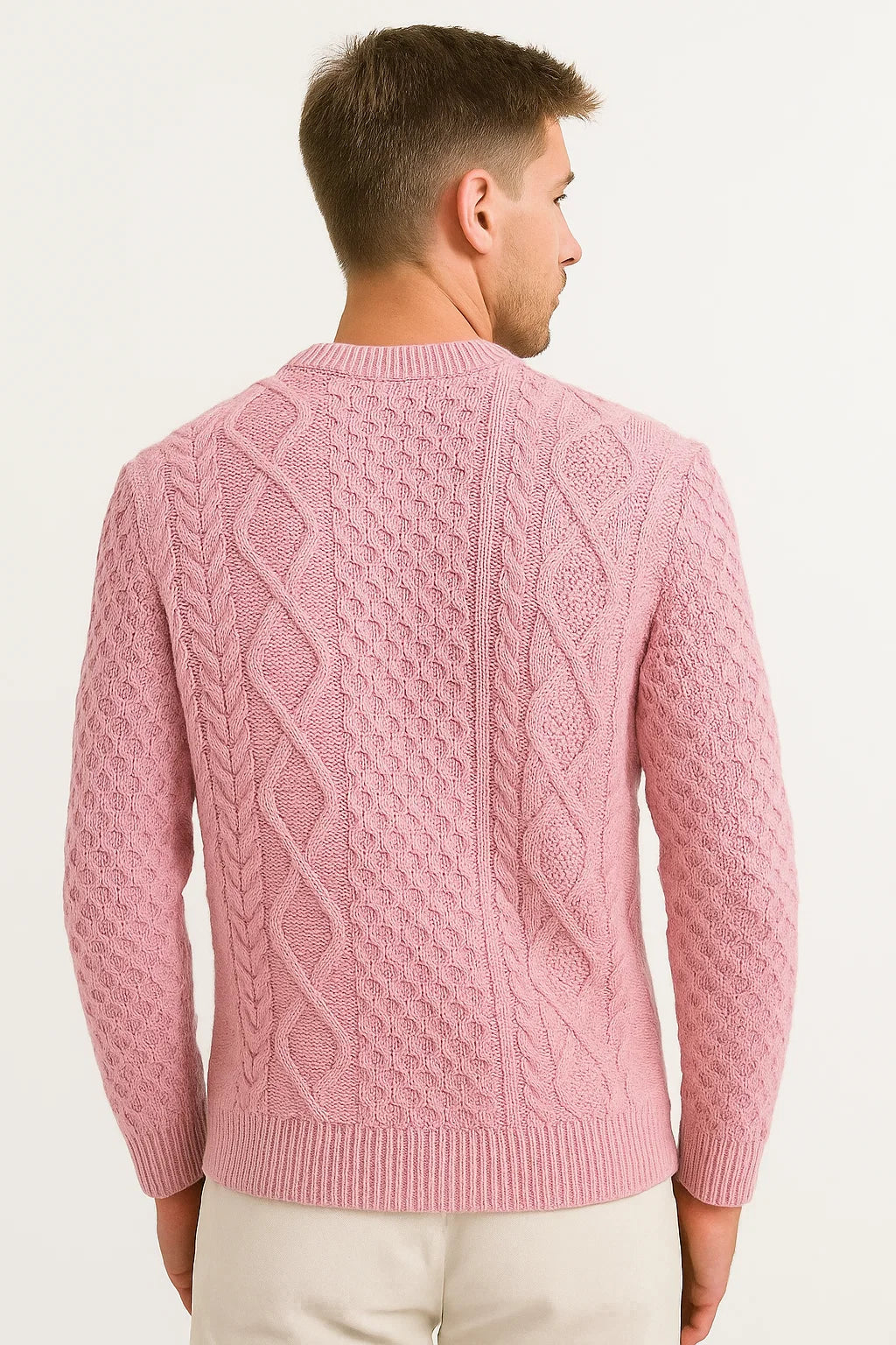 Men's Sweater Grey Wool Blend Slim Fit Cable Knit Casual Wear