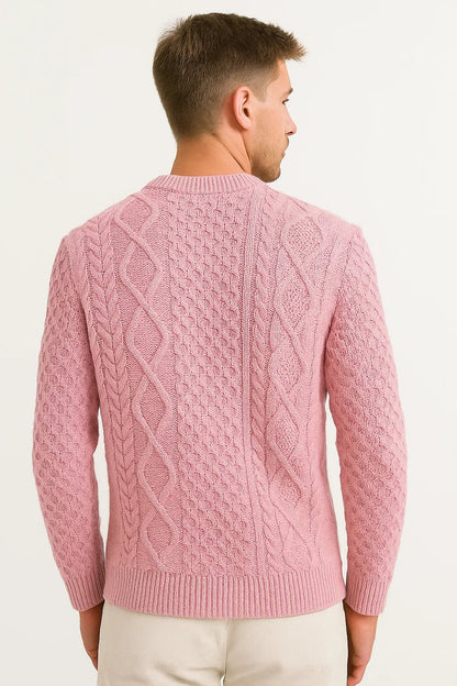 Men's Sweater Grey Wool Blend Slim Fit Cable Knit Casual Wear