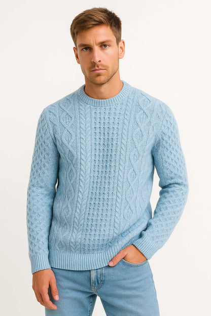 Men's Sweater Grey Wool Blend Slim Fit Cable Knit Casual Wear