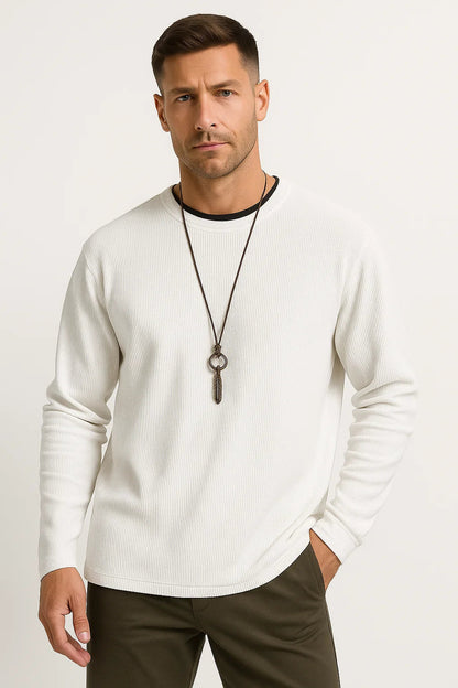 Men's Long Sleeve T-Shirt Stretchable Waffle Texture Crew Neck