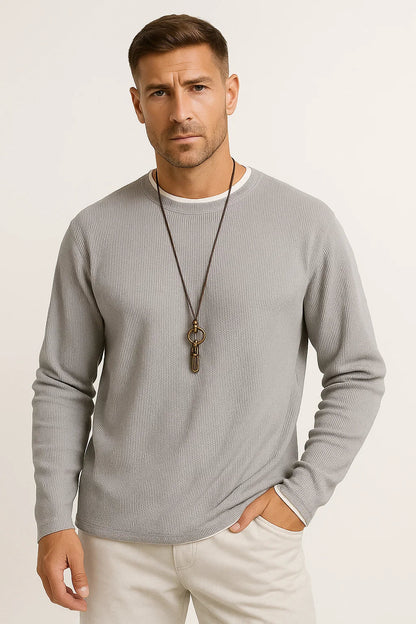 Men's Long Sleeve T-Shirt Stretchable Waffle Texture Crew Neck