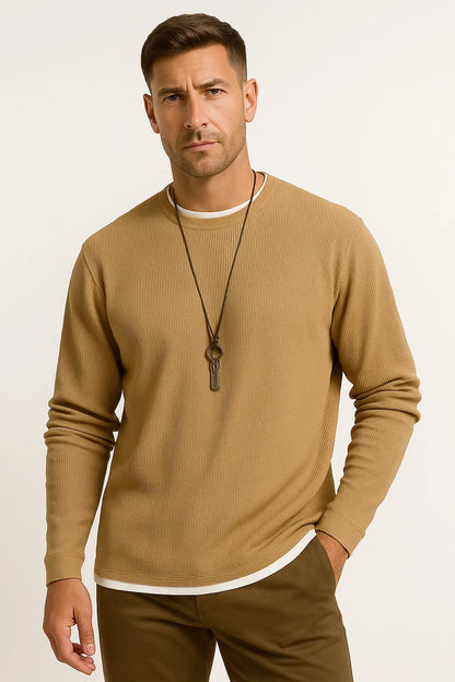 Men's Long Sleeve T-Shirt Stretchable Waffle Texture Crew Neck