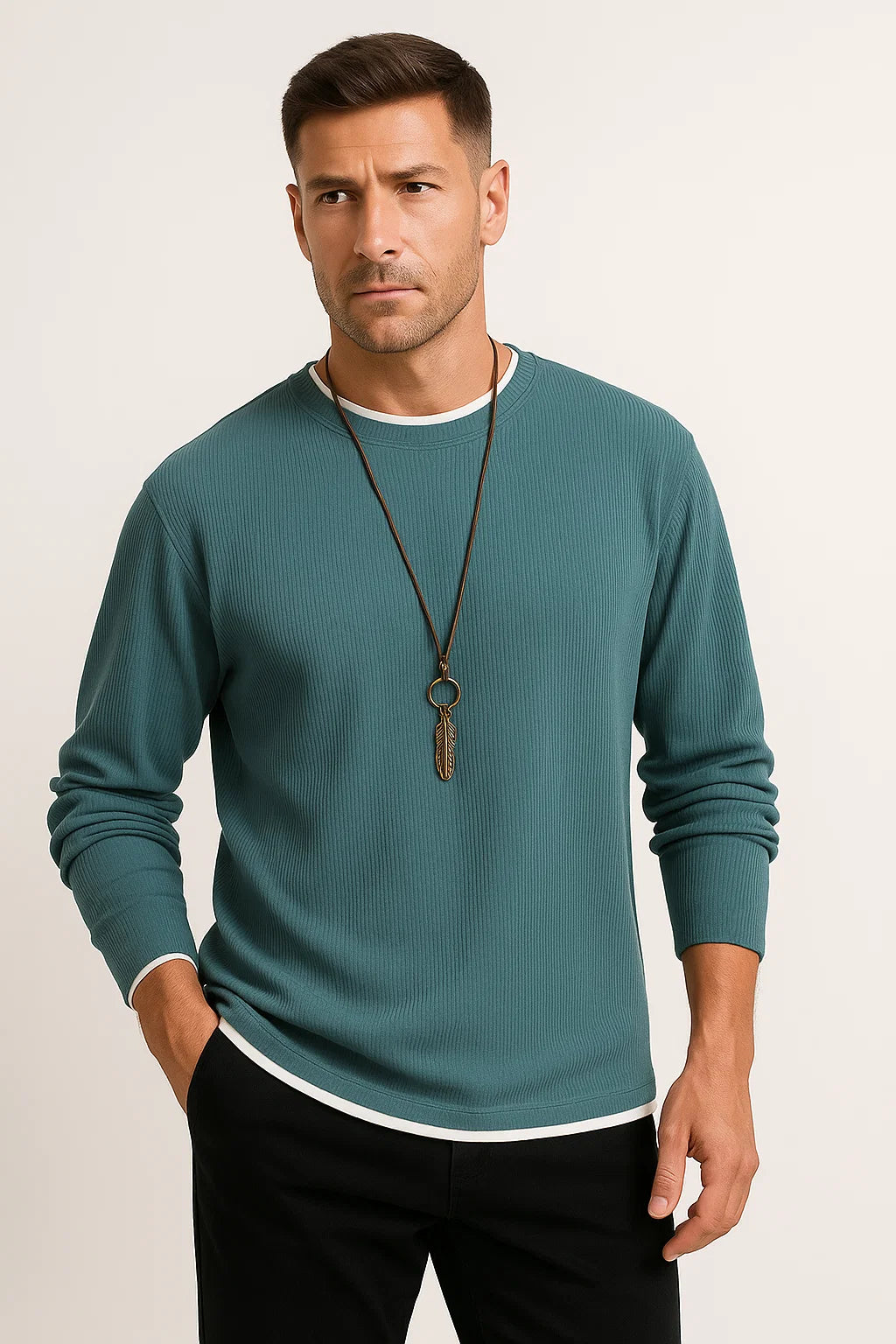 Men's Long Sleeve T-Shirt Stretchable Waffle Texture Crew Neck