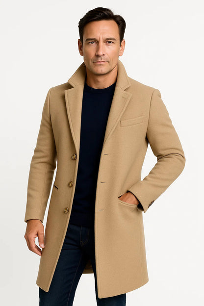 Men's Trench Coat Light Grey Tailored Mid-Length Button Front Notch Collar