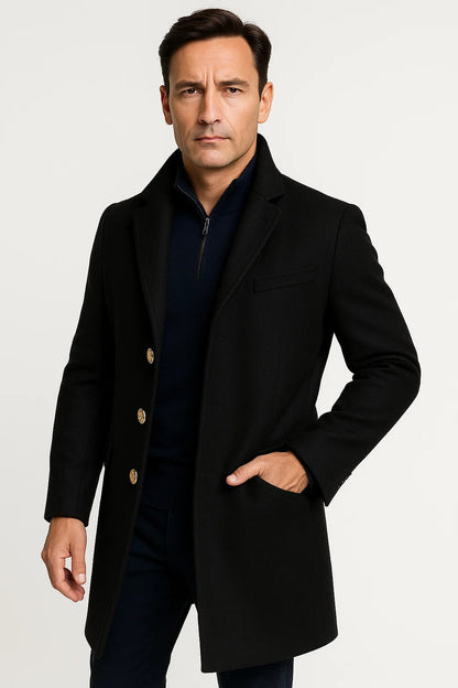Men's Trench Coat Light Grey Tailored Mid-Length Button Front Notch Collar
