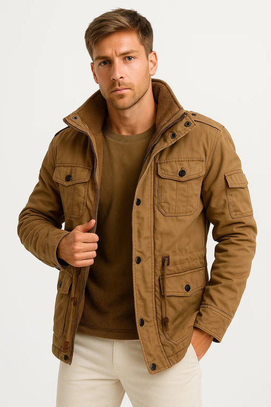 Men's Winter Jacket Army Green Fleece Thermal Hooded Jacket Casual Outdoor Jacket