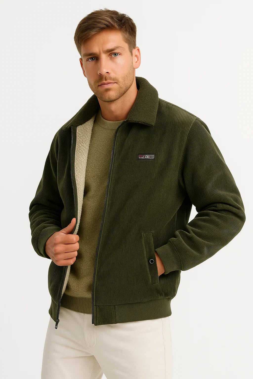 Men's Winter Jacket Grey Fleece Lined Ribbed High Collar Comfortable Stylish