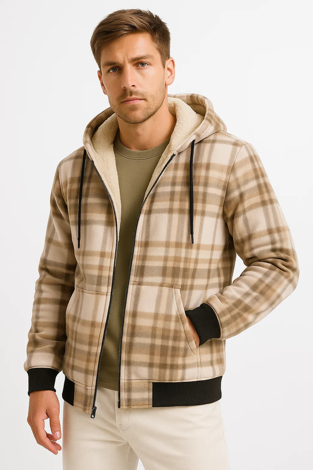 Men's Winter Jacket Black Fleece Lining Warm Insulation Casual Men