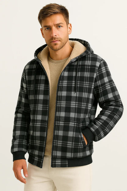 Men's Winter Jacket Black Fleece Lining Warm Insulation Casual Men