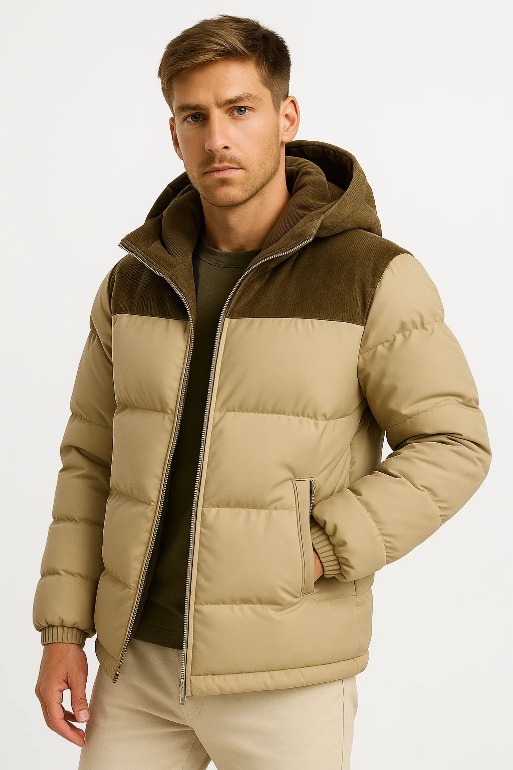 Men's Puffer Jacket Lightweight Insulated with Hood and Pockets