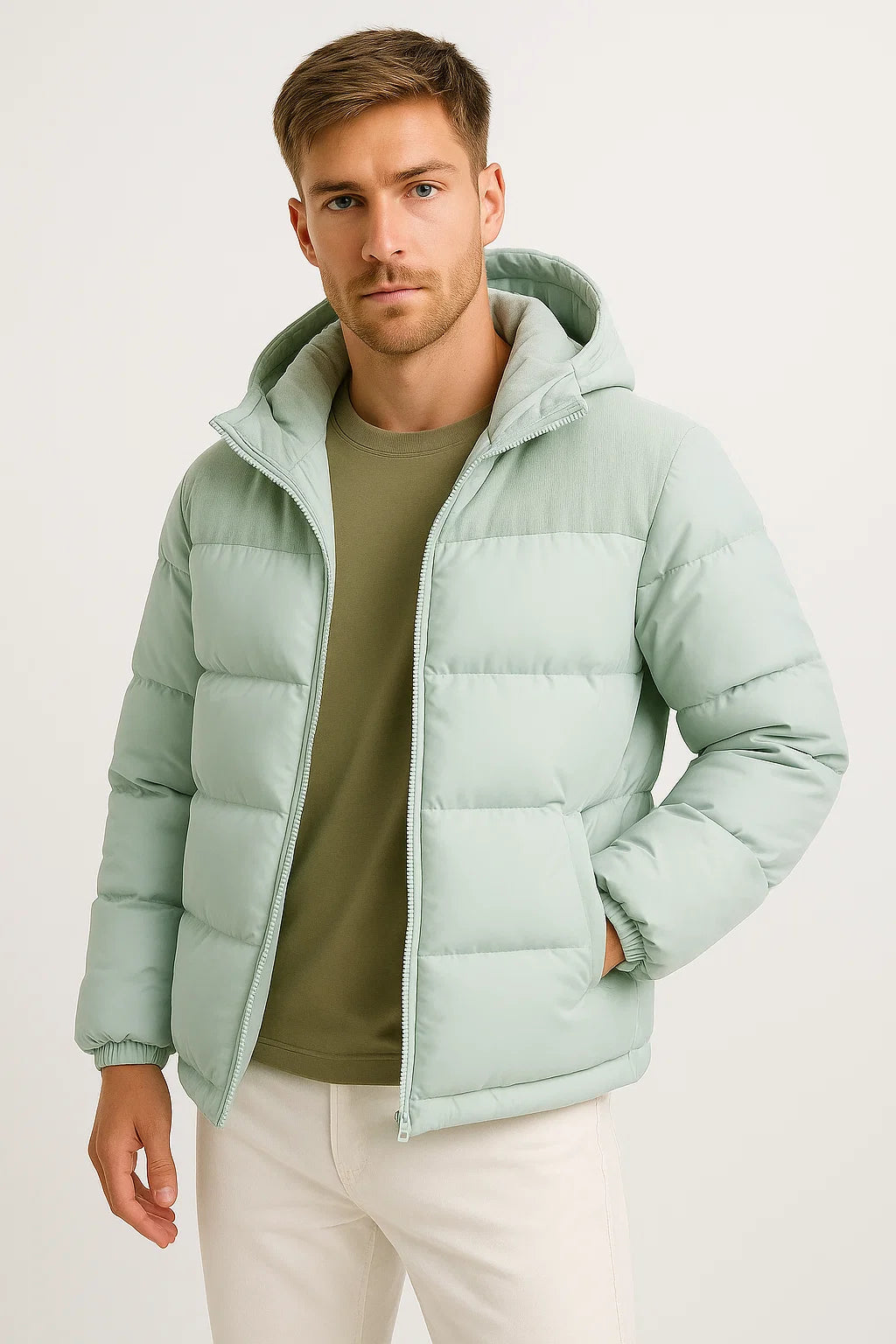 Men's Puffer Jacket Lightweight Insulated with Hood and Pockets