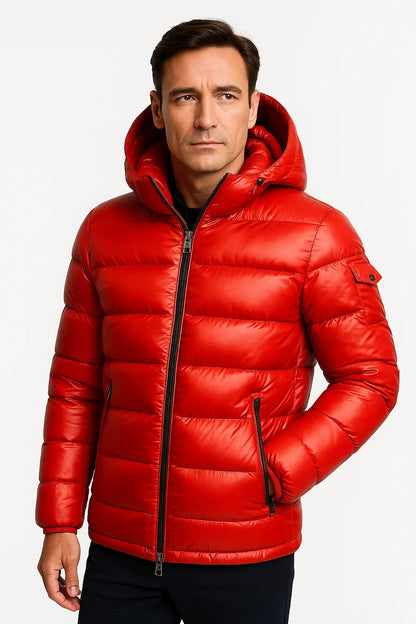 Men's Puffer Jacket Lightweight Polyester Adjustable Hood Slim Fit
