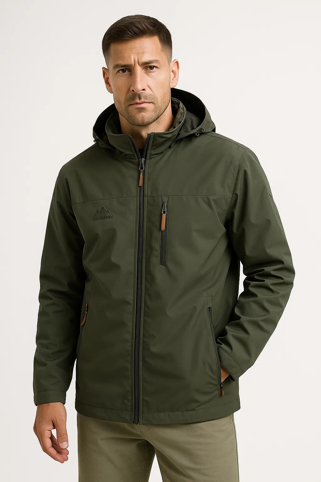 Men's Puffer Jacket Insulated Water-Resistant Nylon-Polyester with Hood